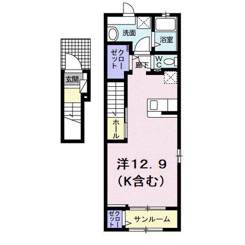 エレガンシアゼファーII(ワンルーム/2階)の間取り写真