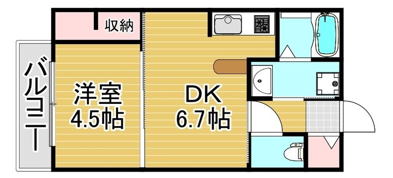 ウィステリア桜坂ヒルズ(1DK/2階)の間取り写真