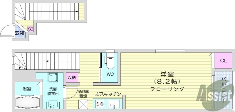 アズグレイス Ⅲ(1K/2階)の間取り写真