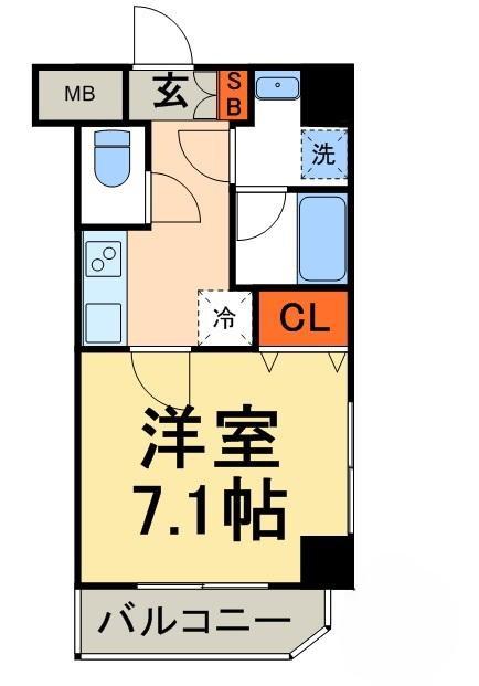 ライジングプレイス錦糸町(1K/6階)の間取り写真