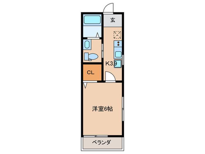 ハイツ横浜(1K/2階)の間取り写真