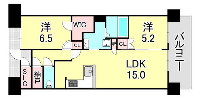 クラッシイハウス尼崎 GRAND PLACE(2LDK/6階)の間取り写真