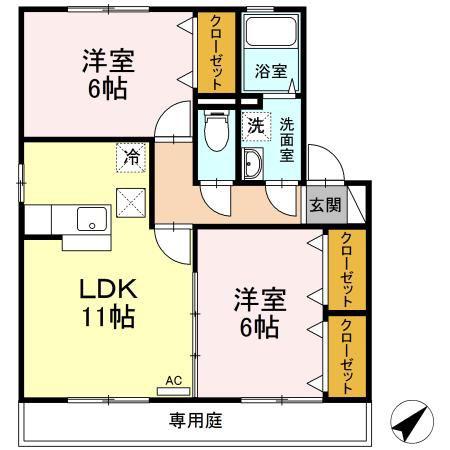 メゾン・リラA棟(2LDK/1階)の間取り写真