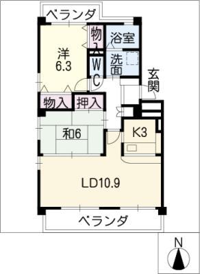 グランメール藤成(2LDK/2階)の間取り写真