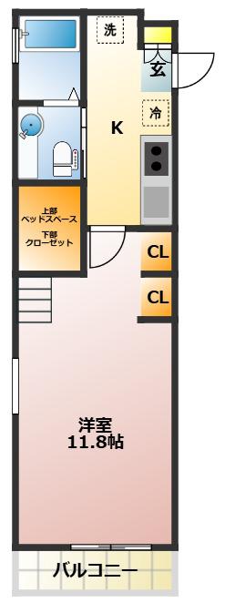 O・R・I・O・N-SHINSUIKOUEN(1K/2階)の間取り写真