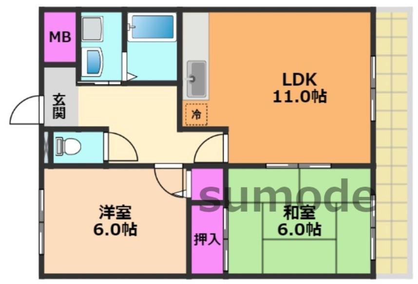 サンハイツ新芦屋(2LDK/2階)の間取り写真
