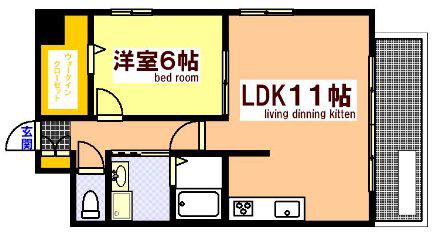 西十日市FLATS(1LDK/2階)の間取り写真