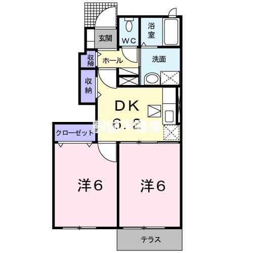ミニヨンアンジュ(2DK/1階)の間取り写真