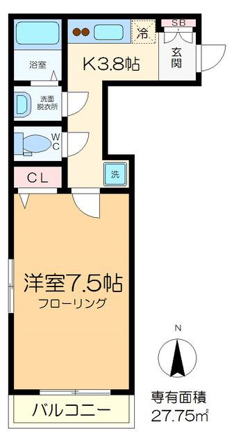 SKY イースト(1K/2階)の間取り写真
