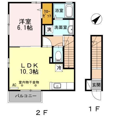 セジュールアミー(1LDK/2階)の間取り写真