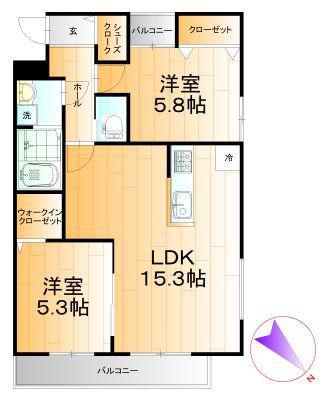 プランドール西都賀5(2LDK/2階)の間取り写真