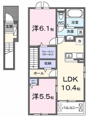 ヴェルドゥーラII(2LDK/2階)の間取り写真