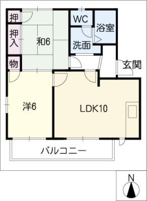 リラ ハイツ A棟(2LDK/1階)の間取り写真
