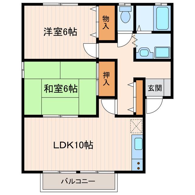 ポレールB(2LDK/1階)の間取り写真