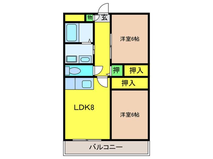コーポくすもと(2LDK/1階)の間取り写真