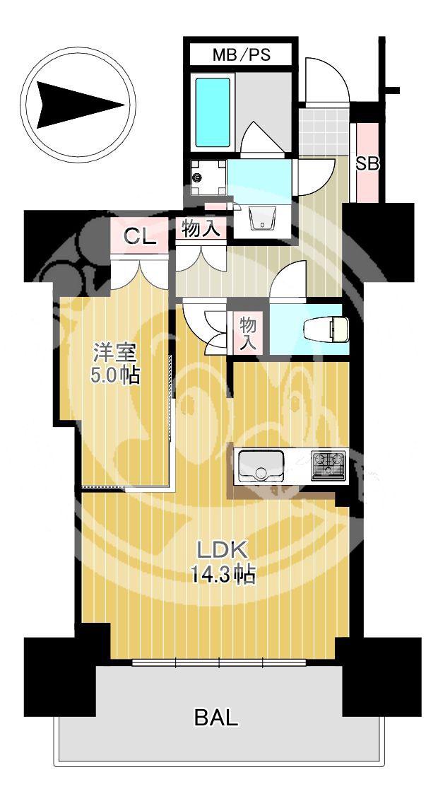 ローレルタワー堺筋本町(1LDK/12階)の間取り写真