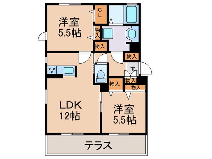 カサベルデYASHIRO(2LDK/1階)の間取り写真