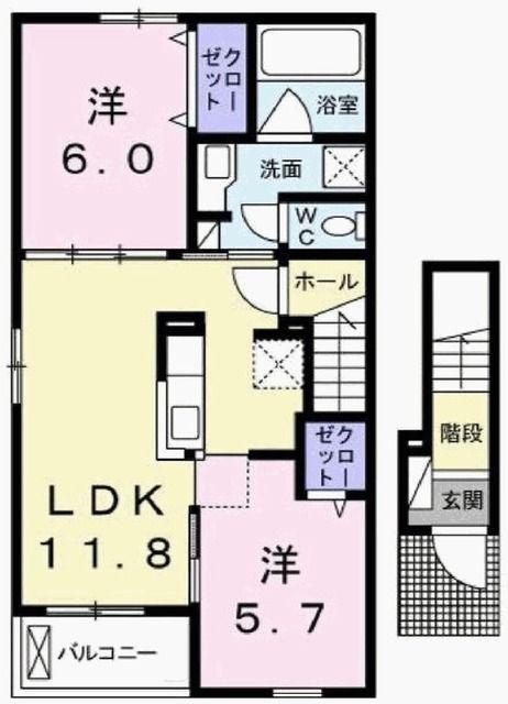 パティオ・プリマベラ(2LDK/2階)の間取り写真