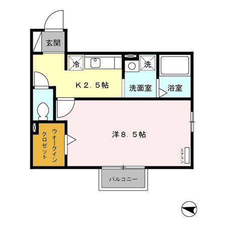 レセンテ(1K/2階)の間取り写真