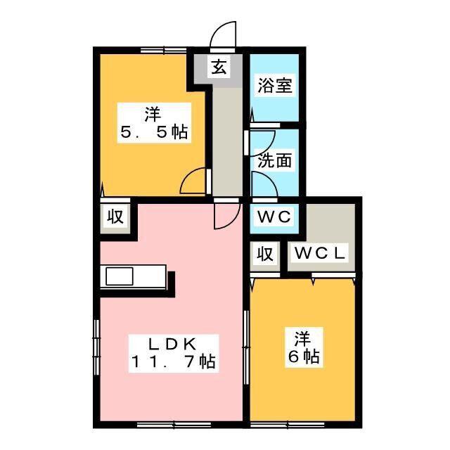 カーサ・ビエント C(2LDK/1階)の間取り写真
