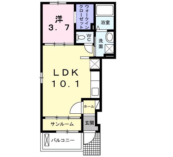 アンプリムヴェール(1LDK/1階)の間取り写真
