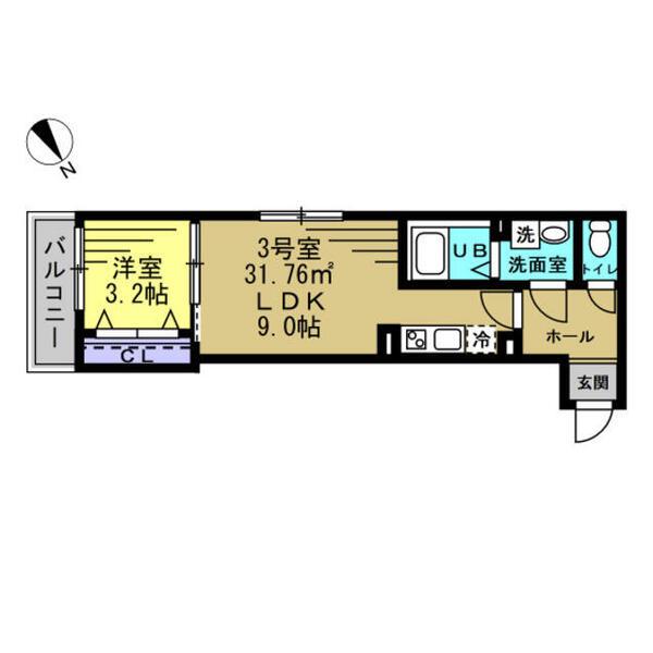 グラム南流山(1LDK/1階)の間取り写真