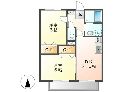 えとあシティD(2DK/1階)の間取り写真