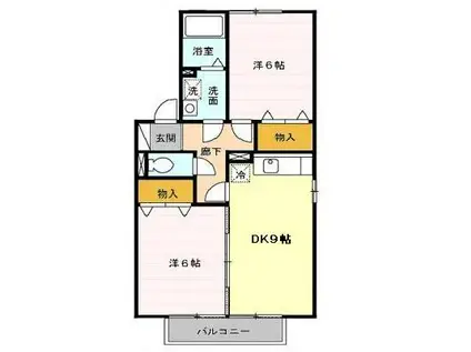 セジュール・ウィスタリア(2DK/1階)の間取り写真