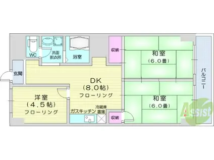 中島丁ハイツ(3DK/3階)の間取り写真