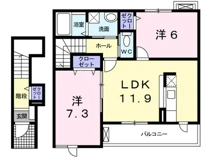 ネオ・ハーモニー太田A(2LDK/2階)の間取り写真