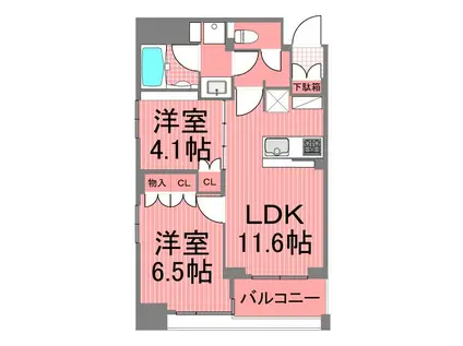 パークアクシス横浜山下町(2LDK/8階)の間取り写真
