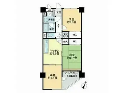ライオンズマンション白金東(3K/4階)の間取り写真