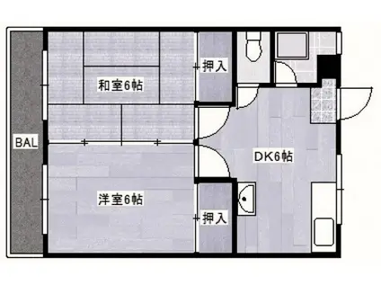 長谷コーポ(2DK/4階)の間取り写真