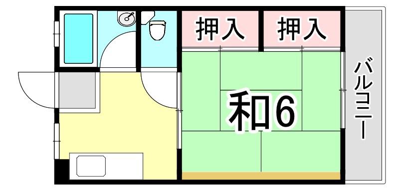 フタミハイツ(1DK/2階)の間取り写真