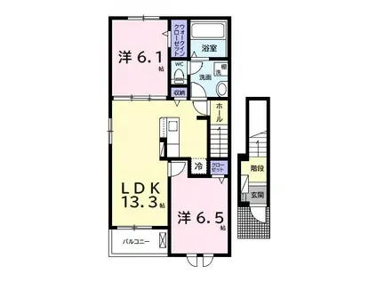 プラシード(2LDK/2階)の間取り写真