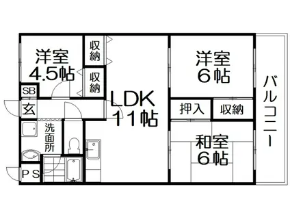 ハイブリッド交北I(3LDK/2階)の間取り写真
