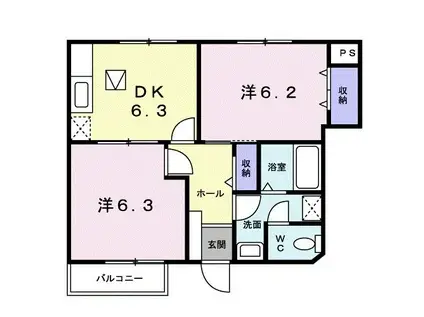 エヴァグリーンD(2DK/1階)の間取り写真