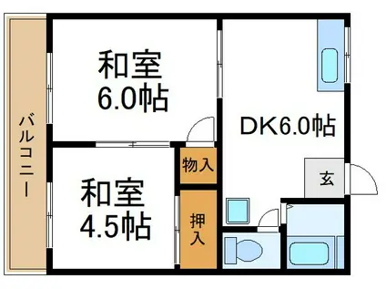 第二タウンコーポ浅田(2DK/2階)の間取り写真