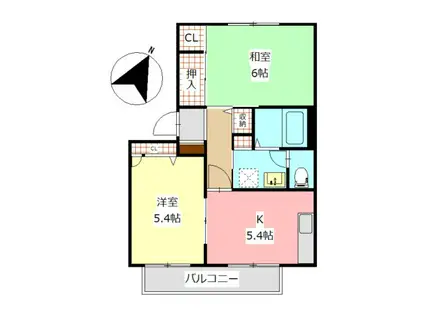 メゾン・ソレイユ B棟(2K/1階)の間取り写真