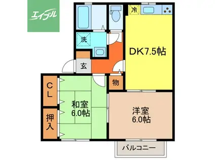 メゾン畝刈B棟(2DK/2階)の間取り写真