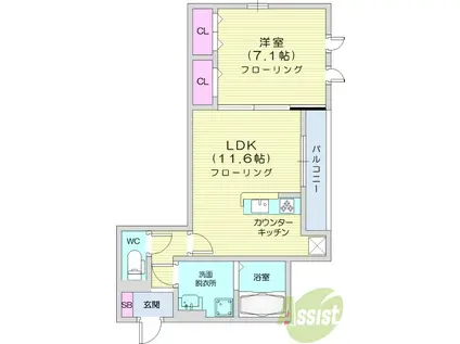 DーROOM MIYAMACHI3(1LDK/1階)の間取り写真