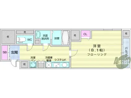 カスタリア勾当台公園(1K/9階)の間取り写真