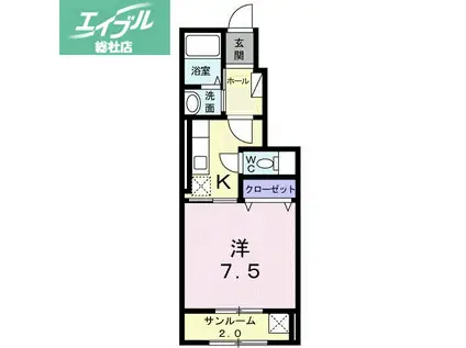 サンフラワーK(1K/1階)の間取り写真