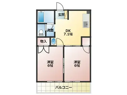 コンフォートエイジB(2DK/2階)の間取り写真