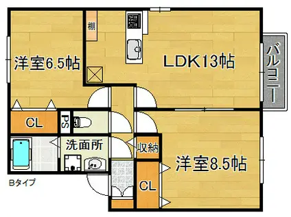 サニーサイドIZUMI A・B棟(2LDK/1階)の間取り写真