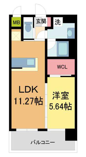 プレジオさくら夙川(1LDK/2階)の間取り写真