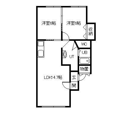 ヒノキ豊栄A・B(2LDK/2階)の間取り写真