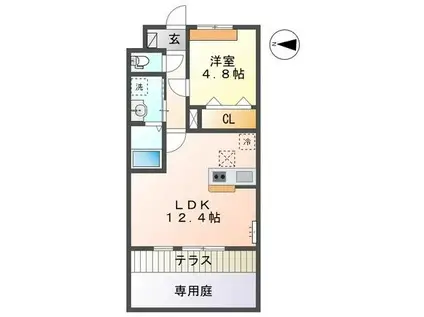 アムバルク(1LDK/1階)の間取り写真