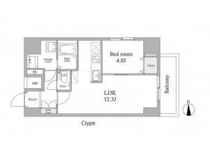 スカイグランデ新御徒町(1LDK/2階)の間取り写真