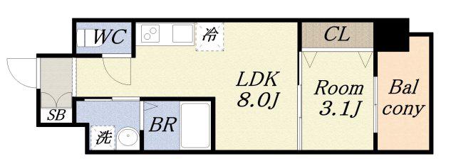 セオリー大阪ハーバーDOOR(1LDK/6階)の間取り写真